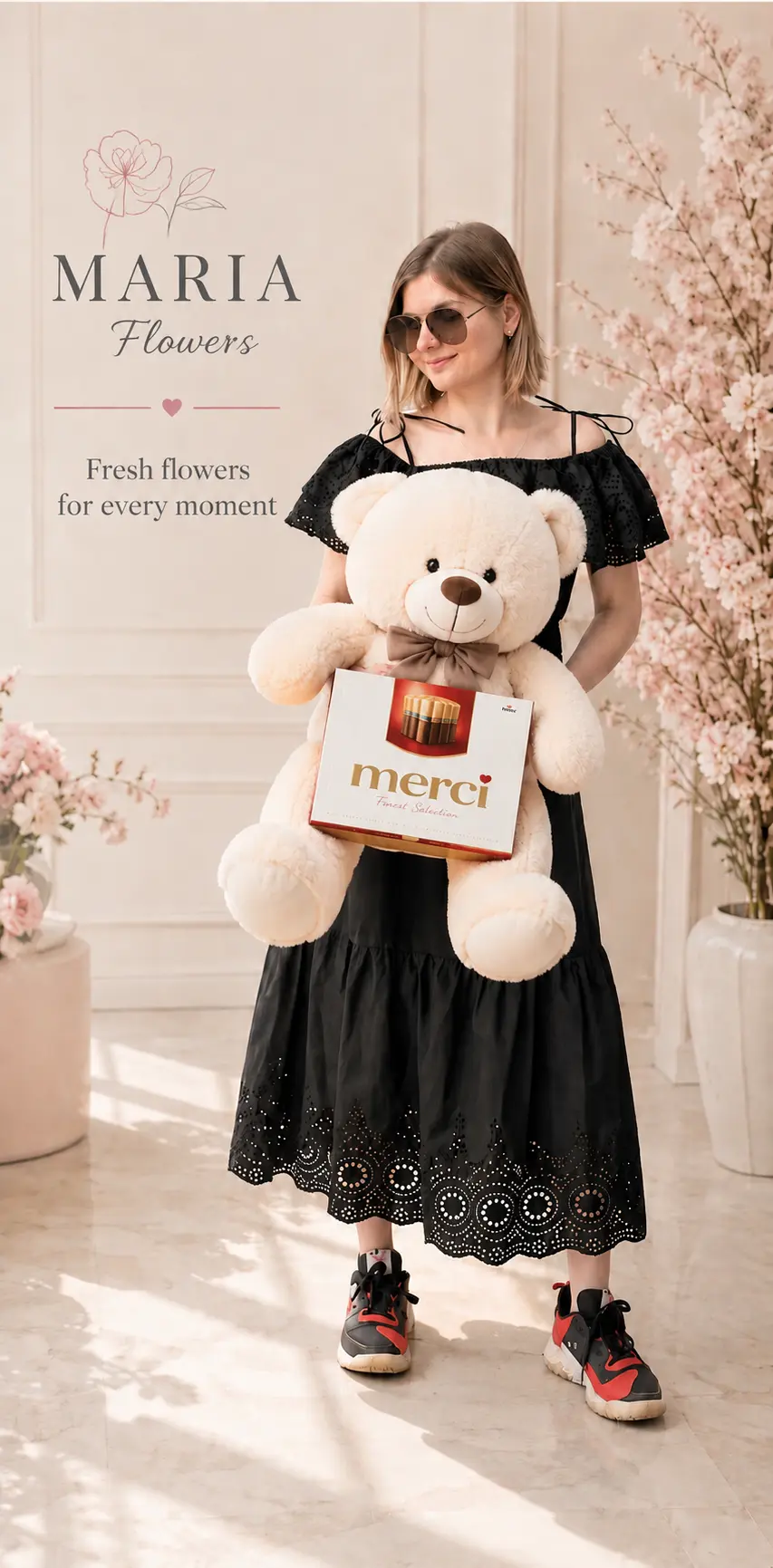 White Teddy Bear & Merci Gift Set